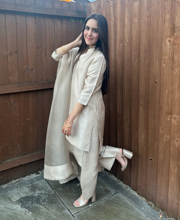 Beige Raw silk  (Farshi Shalwar suit)